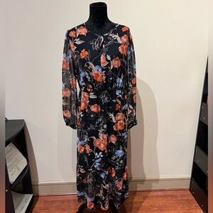Who What Wear Black and Orange Floral Long Sleeve Dress